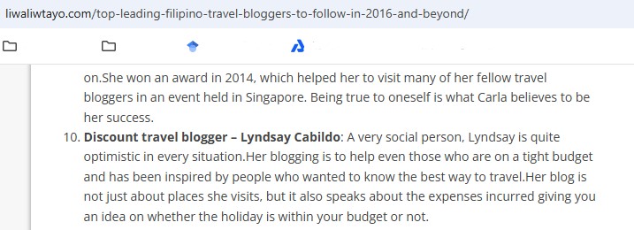 Feature on a travel blog